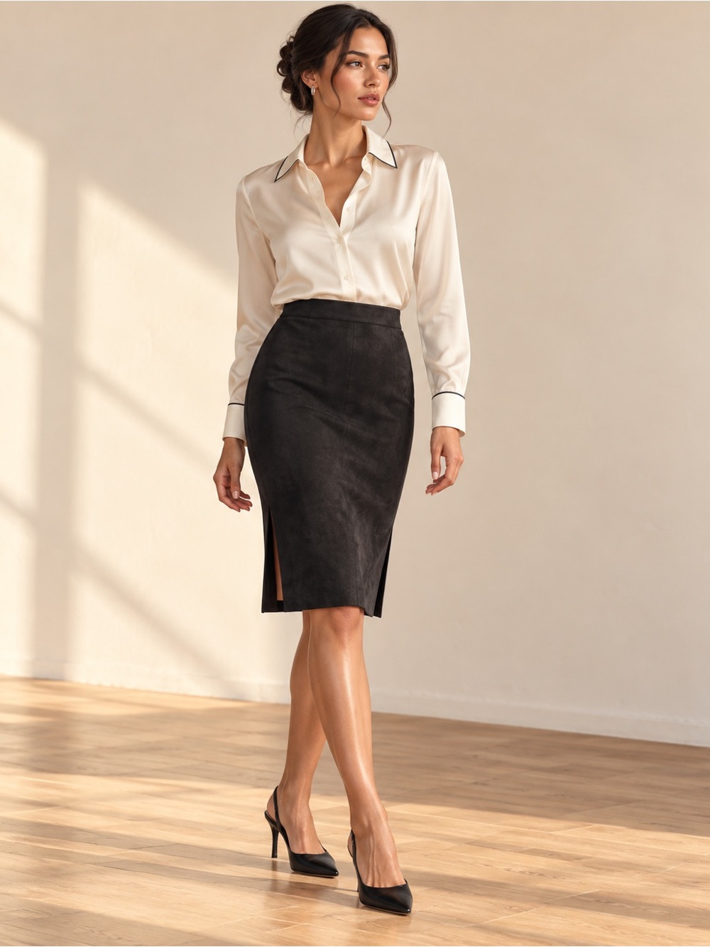 Aritzia Wilfred Free Lis Black Faux Suede Pencil Skirt Office Siren Sz 0
